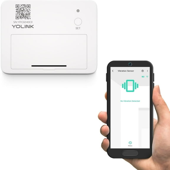 YoLink LoRa Smart Vibration Sensor; Smart Shock, Glass Break, Tamper, Movement Detector, Generator Running, Email/SMS/Push Alerts, 1/4 Mile Open Air Range, Alexa, Hub is not Included