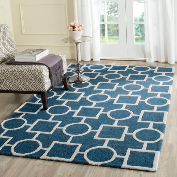 SAFAVIEH Cambridge Joyce Geometric Shapes Wool Area Rug, Navy Blue/Ivory, 9' x 12'