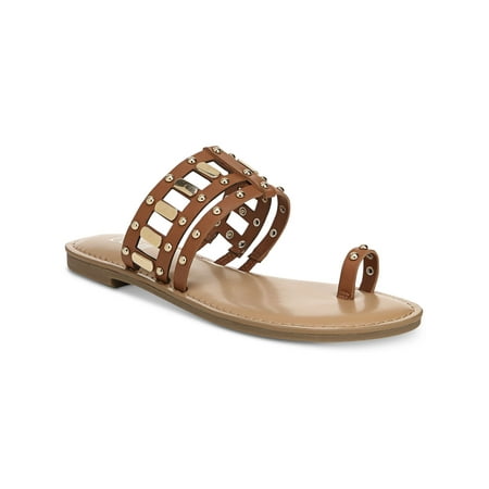 Image of BAR III Womens Beige Gladiator Inspired Toe Ring Studded Avah Round Toe Slip On Thong Sandals 8.5 M