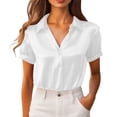 thumbnail image 2 of ClodeEU Women's Satin Half Button Notched Lapel Short Sleeve Shirts,Casual Office Blouse White,Womens Plus XL, 2 of 8