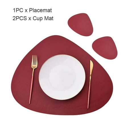 

3pcs Table Decoration Heat Insulation PU Leather Cup Mat Placemat Set Solid