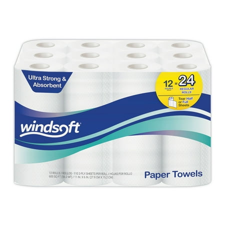 Windsoft Premium Kitchen Roll Towels 110 per Roll, 12 Rolls per Carton