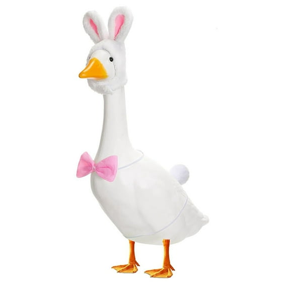 Easter Bunny Porch Goose Outfits for Cement Goose ' Lawn Goose Statue Clothes Bunny Ear Hat and Tie Tail Easter,1 set * Goose Costume,Pink & White