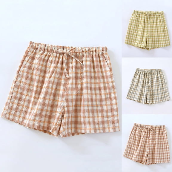 BRGZLK Women's Boxer Shorts For Sleeping Pajama Bottoms Lounge Home Short with Drawstring Plaid Button