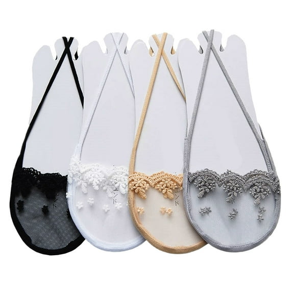 LULULION 4 Pairs Summer Socks for Women Cotton Invisible Gray