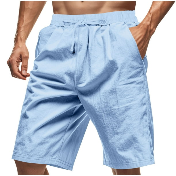 Pantalones de Cintura Elástica para Hombre Nuevos Pantalones Cortos de Cuerda Suelta de Playa de Color Sólido de Cinco Centavos, Moda de Poliéster