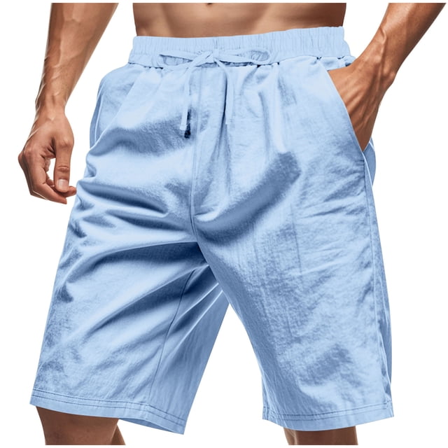 Pantalones de Cintura Elástica para Hombre Nuevos Pantalones Cortos de Cuerda Suelta de Playa de Color Sólido de Cinco Centavos, Moda de Poliéster