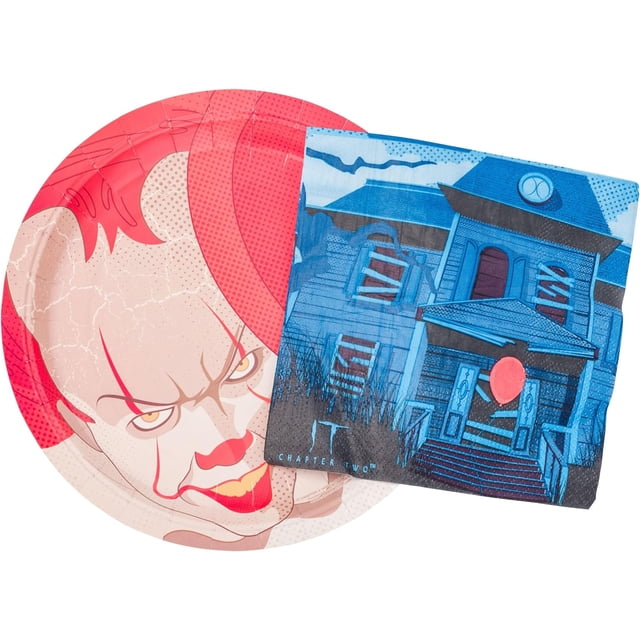 Silver Buffalo IT Chapter 2 Pennywise The Clown 32 Pack Partyware Disposable Paper Plates and Napkins