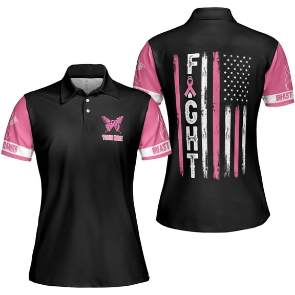 Personalized Breast Cancer 3D Polo Shirt, Pink Ribbon Awareness Polo, Survivor Pride Shirt Breast Cancer Tshirt (S)