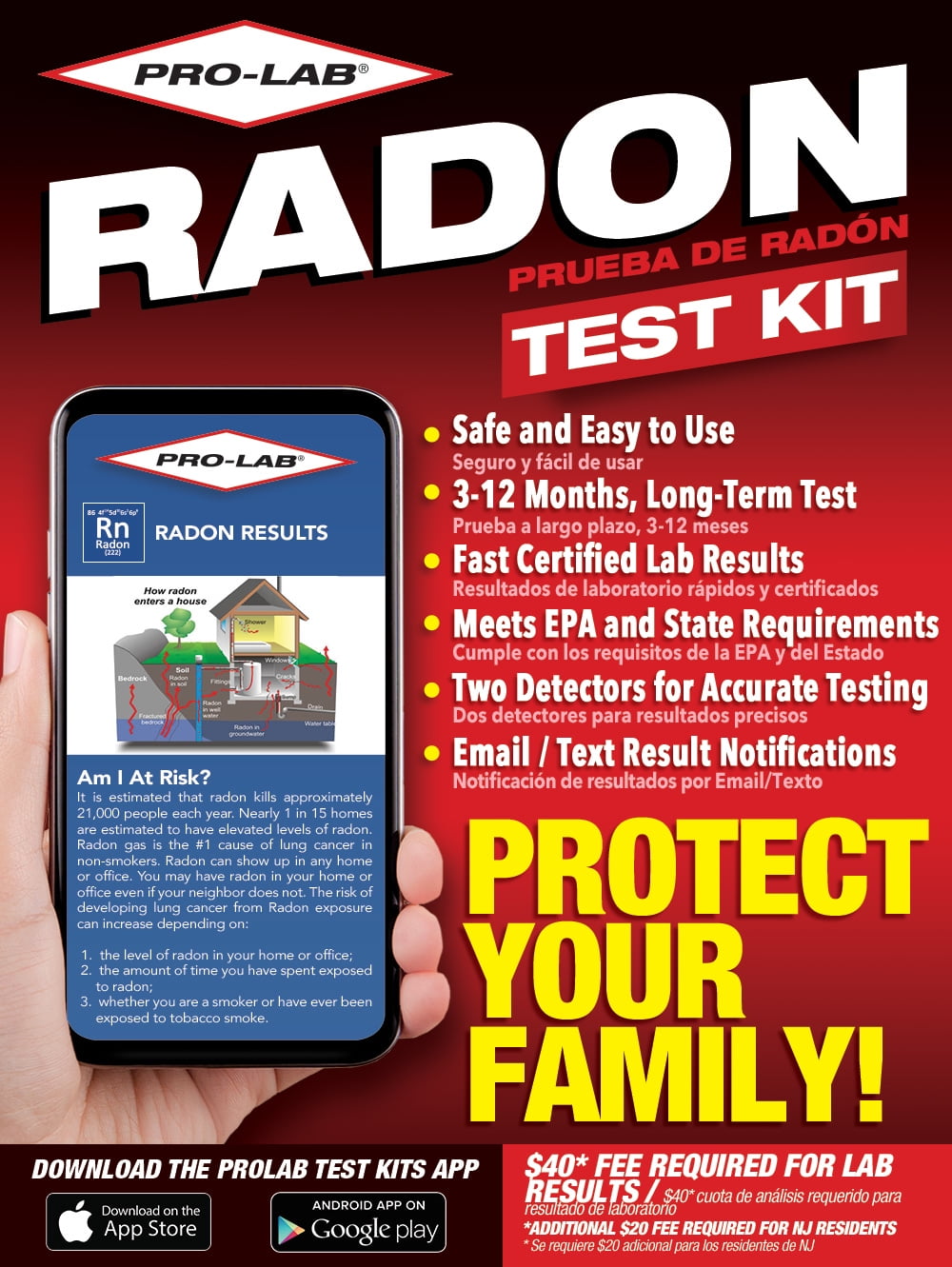 2Pack NEW PRO-LAB Radon Gas Detector Do It Yourself Test Kit Safe /& Easy RA100