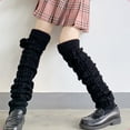 thumbnail image 3 of OOKWE Women Winter Cable Knit Long Leg Warmers Japanese Lolita Cute Plush Hair Ball Bowknot Foot Cover Kawaii Thigh High Socks Boots Stockings, 3 of 12