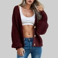 thumbnail image 2 of idosla Women's Chunky Knit Open Front Sweater Long Sleeve Button Loose Short Cardigan Outerwear Coats (Red, M), 2 of 4