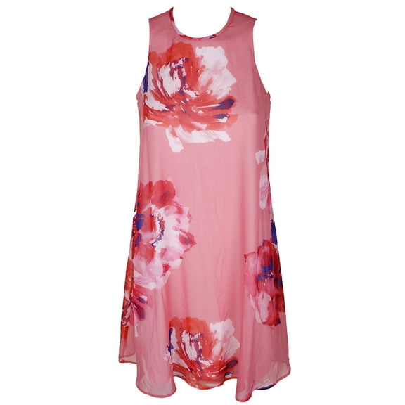 Calvin Klein Womens Pink Multi Sleeveless Floral-Print Chiffon Shift Dress 2