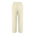 thumbnail image 5 of Povozer Linen Pants Women Vacation Loose Drawstring Waist Women's Cotton Cinen Pants with Pockets(Beige,L), 5 of 5