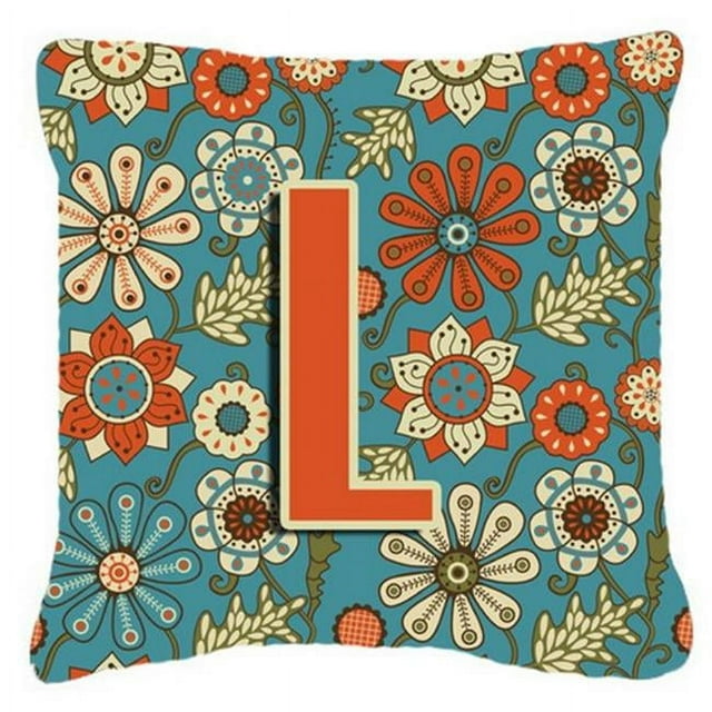 Carolines Treasures CJ2012-LPW1414 Lettre L Fleurs Rétro Bleu Toile Tissu Coussin Décoratif