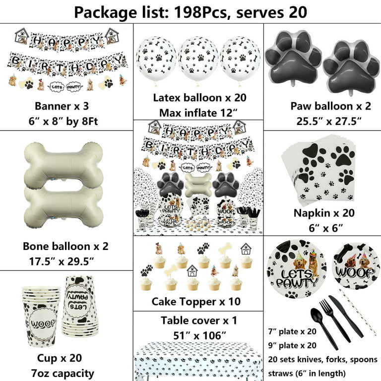 DECORLIFE Dog Themed Party Supplies Serves 16, Dog Birthday Plates and  Napkins, Cups, Cutlery, Puppy Party Supplies for Kids, Total 112 PCS