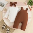 thumbnail image 4 of TOWED22 Baby Girl Fall Winter Clothes 3 Pieces Sets Long Sleeve Round Neck Floral Jumpsuit Romper Print Pants Headband Outfits Set(Brown,0-3 M), 4 of 9