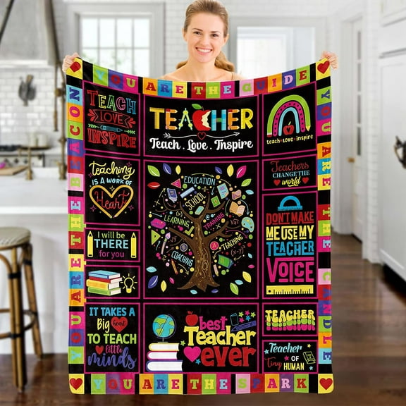 Teacher Gifts for Women Men, Soft Cozy Best Teacher Throw Blanket, Teacher Appreciation Gifts Blanket Fleece Flannel, Teachers Day Graduation Retirement Thank You Gifts Ideas for Mentor, 50x60 Inch