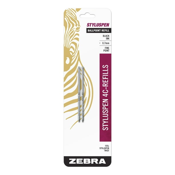 Zebra StylusPen Twist Ballpoint Pen 4C Refill, Fine Point, 0.7mm, Black