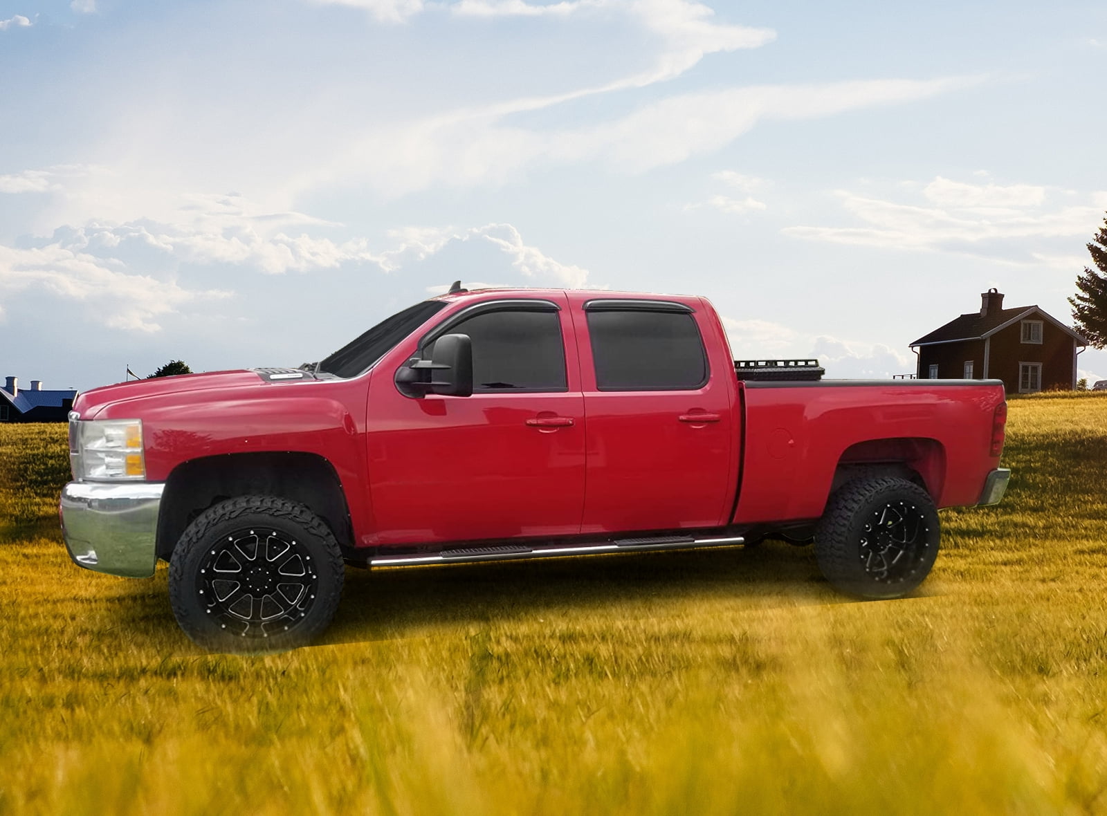 Ikon Motorsports Window Visors Fit 08-13 Chevy Silverado GMC Sierra Crew Cab Acrylic 4Pc Set Outside Mount