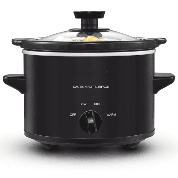 Slow Cooker, 2 Qt Small Stainless Steel Electric Mini Pot Cooker with Low High Warm Settings, Non-Toxic & Stovetop-Safe Pot for 1-2 People, Easy to Clean-Black