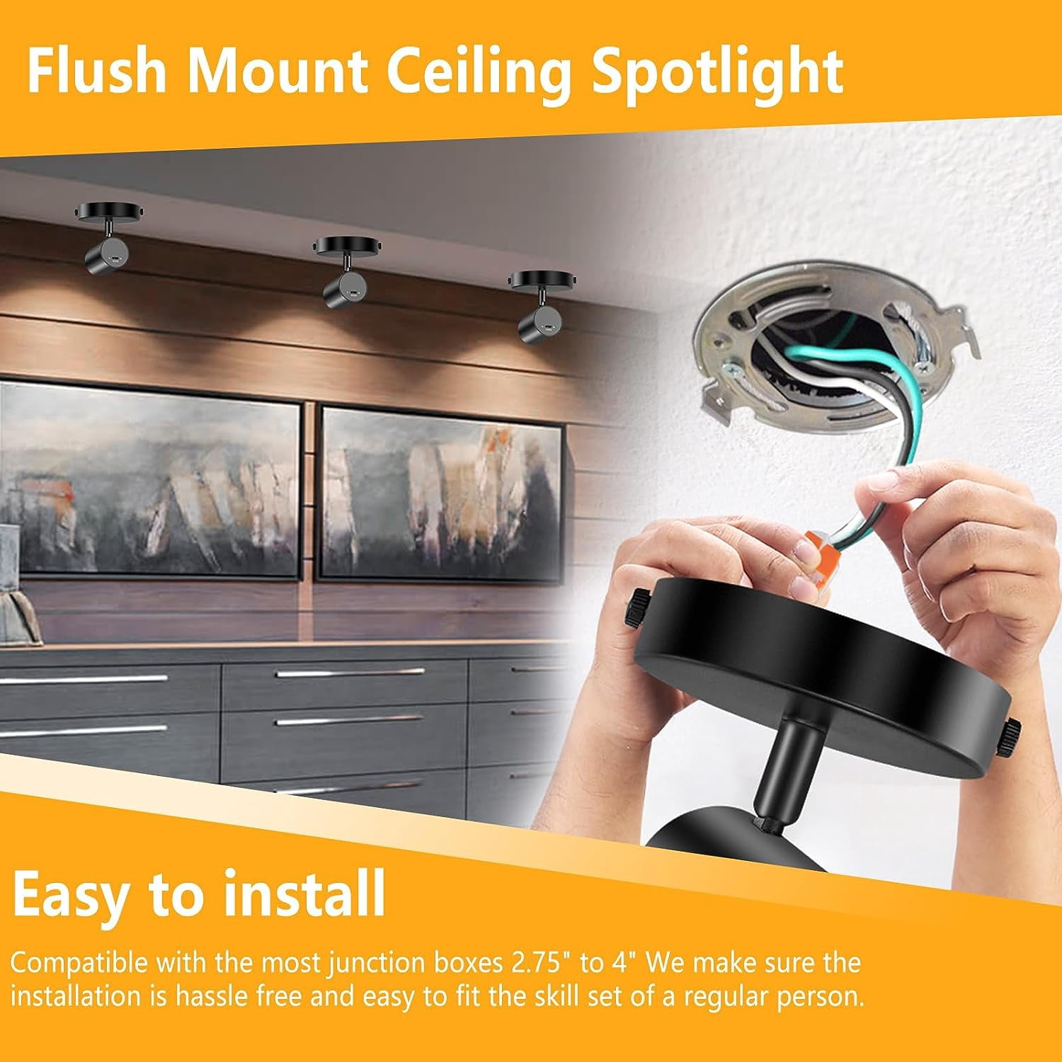VANoopee 5-Color Dimmable Ceiling Spotlight Flush Mount Adjustable Directional LED Spot Lights Indoor Bright Accent Fixture for Art Picture Living Room Bedroom - CRI90 24° Flicker Free 10W 800lm Black
