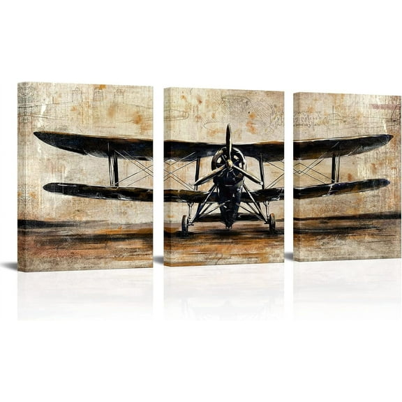 Hieng Rustic Plane Pictures Wall Art Decor Vintage Airplane Propeller Canvas Prints Artwork Framed Boy Room Man Bedroom Wall Decor Framed Ready to Hang