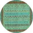 thumbnail image 1 of Ahgly Company Machine Washable Indoor Round Abstract Turquoise Blue Modern Area Rugs, 7' Round, 1 of 4