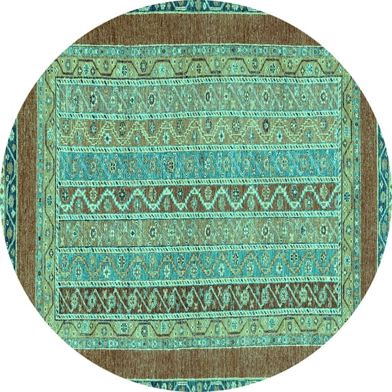 Ahgly Company Machine Washable Indoor Round Abstract Turquoise Blue Modern Area Rugs, 7' Round