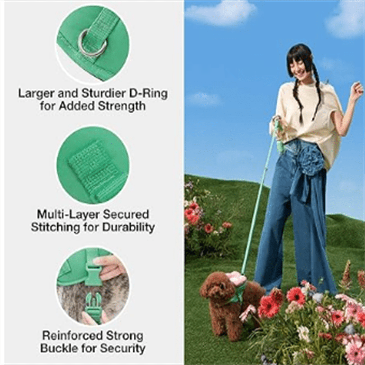 Dog Harness, Leash and Collar Set, No Pull Dog Vest Harness for Walking and Training, Adjustable, Easy Control and Soft Padded Pet Harness and Backpack for Small Medium Large Dogs, L