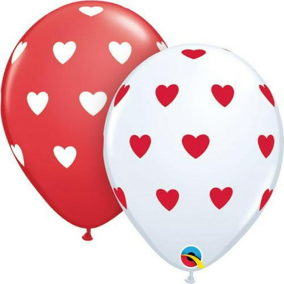 LOONBALLOON Hearts Balloons, 11″ BIG HEARTS - WHITE & RED