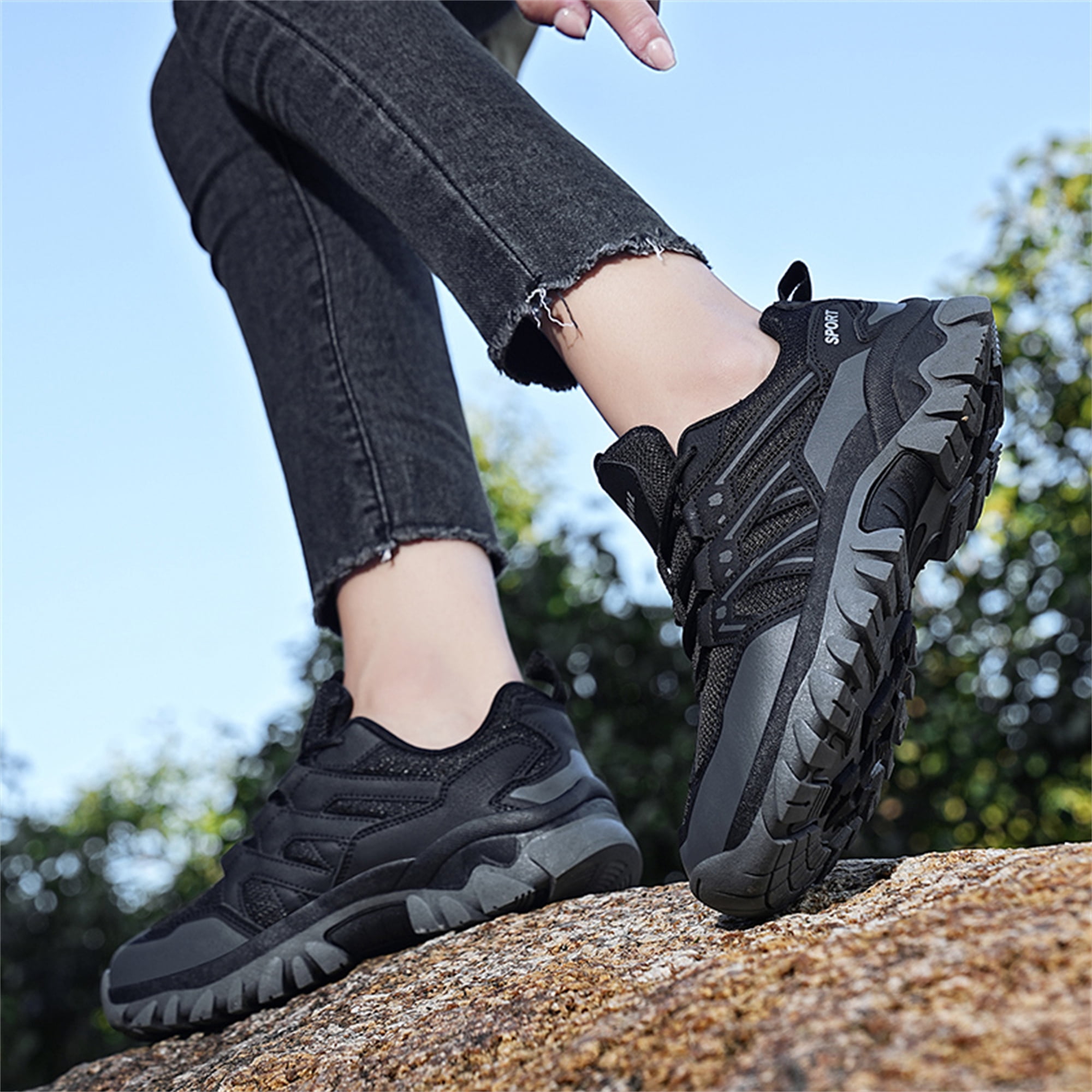 LASUDRAA Unisex Non-Slip Breathable Hiking Shoes for Men Women, Outdoor Trekking Trail Sneakers for Camping Walking