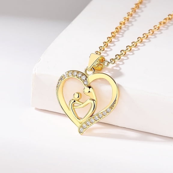 14k Gold Plated Motherhood Pendant Necklace with Crystals, 18 in (Mom, Mother, Mama - Great Gift)