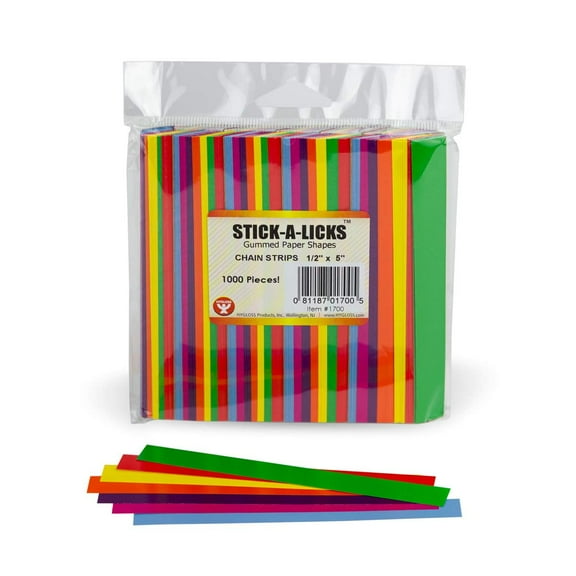 Hygloss Stick-A-Licks Chain Strips for Crafts – ½” x 5”, 1000-Pack, Assorted Colors