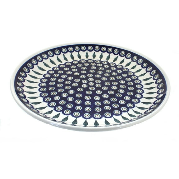 Blue Rose Polish Pottery Peacock Large Round Platter