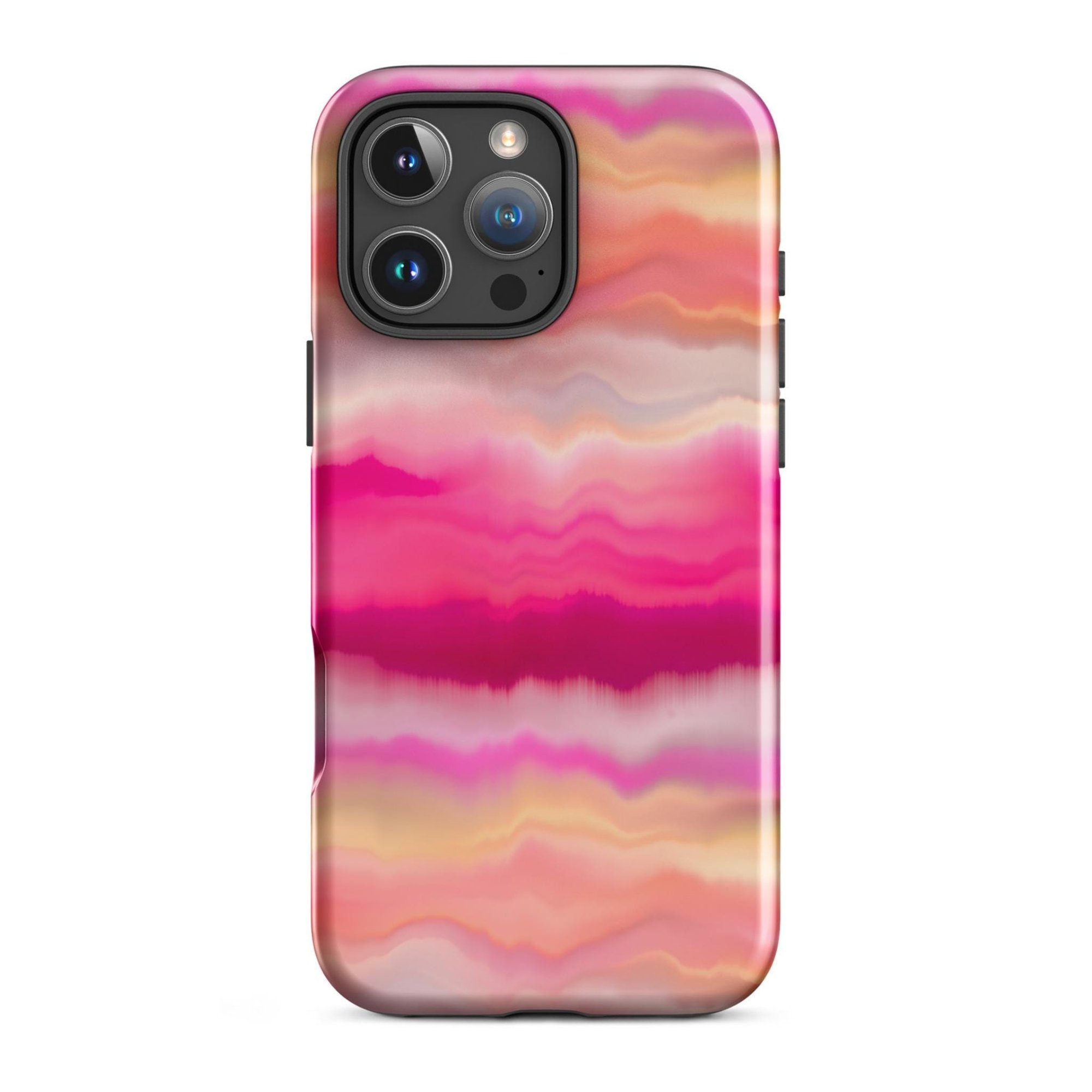 Pink Gradient Stripe Tough iPhone Case – Dual-Layer Hard Shell & Silicone Interior, Fits iPhone 11 to 17 Series
