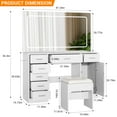 thumbnail image 2 of Coiffeuse Moderne avec Grand Miroir, 7 Tiroirs, Lumières, Chaise, 3 Modes d'Éclairage Réglables, Support pour Séchoir à Cheveux, Station de Recharge, Table de Toilette pour Chambre, 2 of 7
