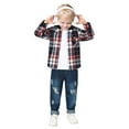 thumbnail image 3 of Toddler Baby Boys Clothes Outfits Kids Hoodie Flannel Shirts Set Plaid Hooded Tops +Jeans Pants Fall Winter 2-6T, 3 of 6