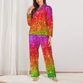 thumbnail image 2 of Balery Colorful Glitter Conjunto de Pijama con Estampado para Mujer, Conjunto de Dos Piezas con Manga Larga, Ropa de Dormir Suave con Bolsillos, Pijamas Cómodos-Large, 2 of 7