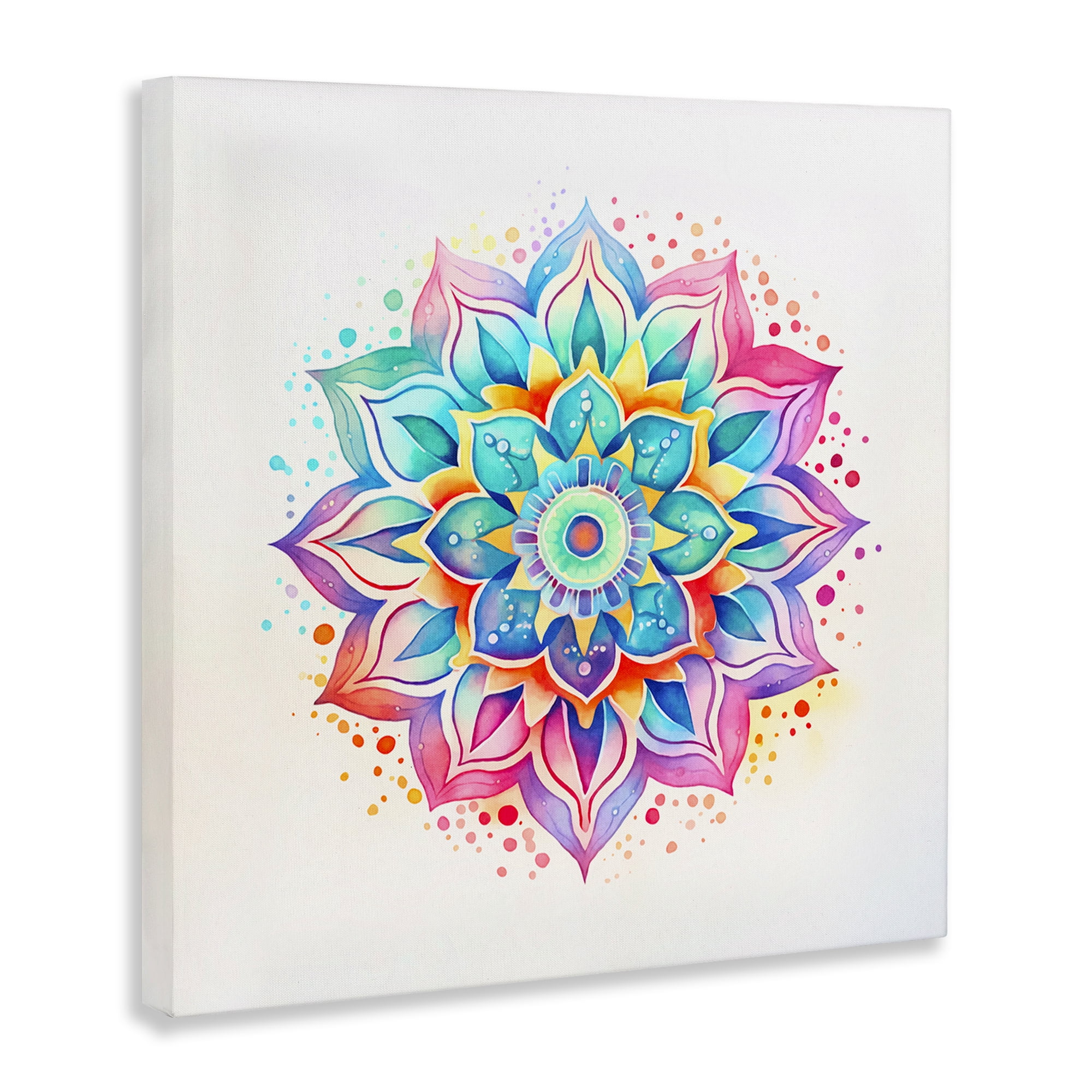 Stupell Industries Magic Rainbow Mandala Abstract Painting Wrapped Canvas Art Print Wall Art, 17 x 17