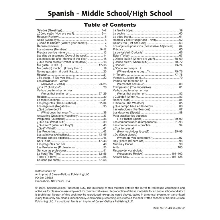 The 100+ Series™: Spanish, Grades 6 - 12 : Middle / High School ...