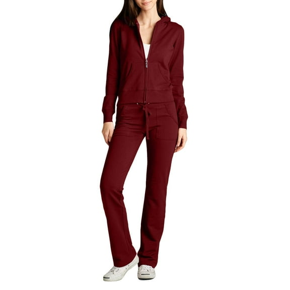 J. METHOD Women's 2 Piece Outfit Casual Basic French Terry Zip Up Hoodie and Sweatpants Sweatsuit Tracksuit Set NEWTS01 Burgundy L