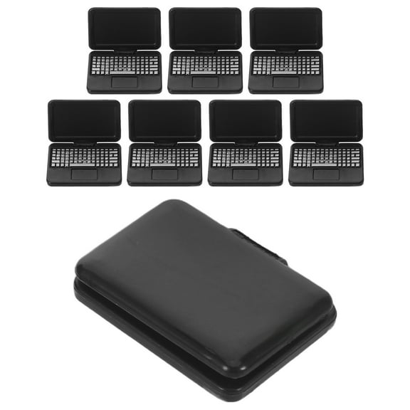 ELAYARD Miniature Black Laptop Computer Set for Dollhouse, 8pcs Realistic Pretend Play Toy for Kids’ Imaginative Play