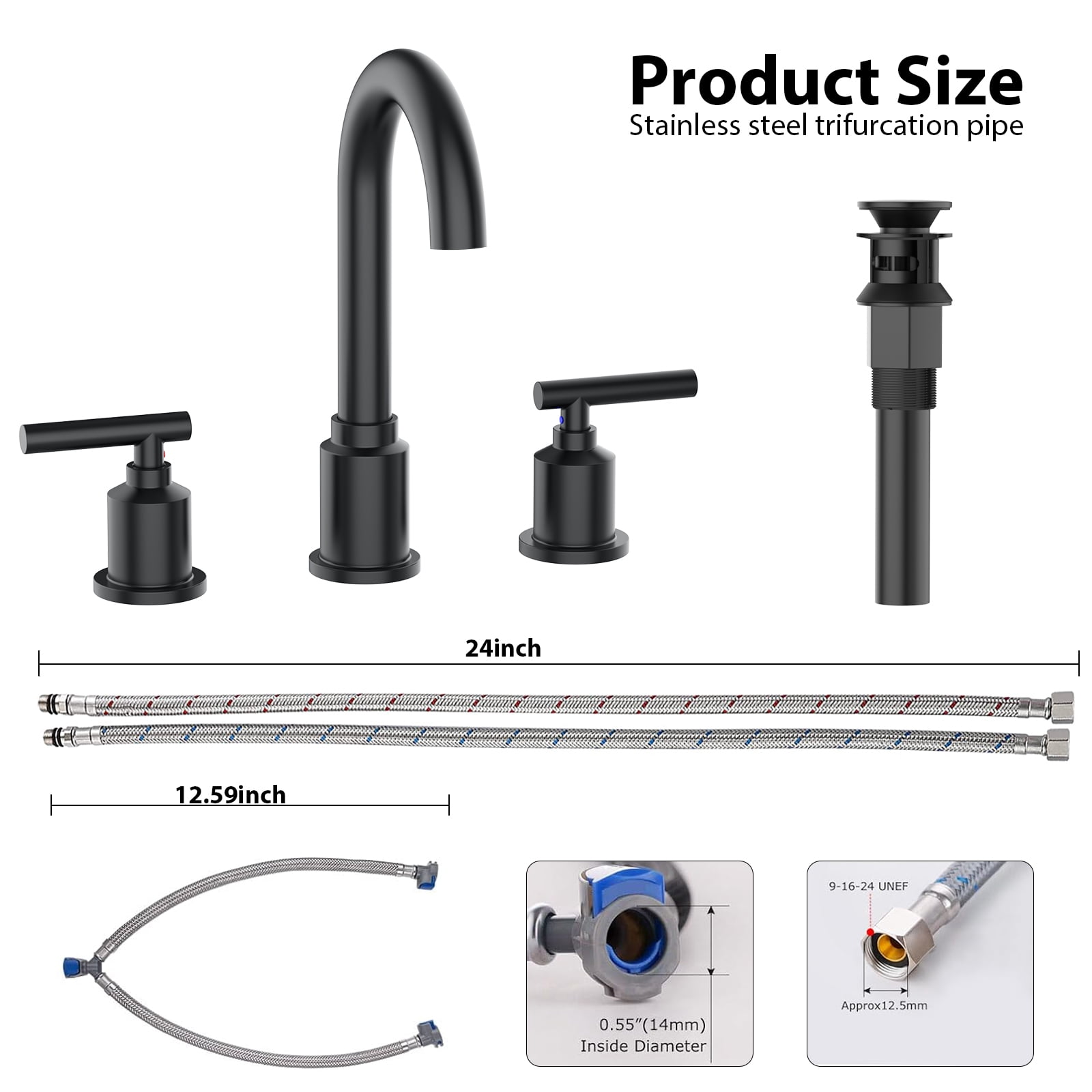 Luku Bathroom Faucet, Matte Black Widespread Bathroom Sink Faucet, 8 Inch Bathroom Faucet for Sink 3 Hole with Stainless Steel Pop-up Drain, Modern and Beautiful for Your Bathroom(Matte Black)