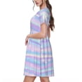 thumbnail image 2 of Fotbe Striped Gradient Vestido Largo de Moda para Mujer, Vestido Tipo Camiseta con Manga Corta y Estilo Casual a Rayas y Bloques de Color, 2 of 6
