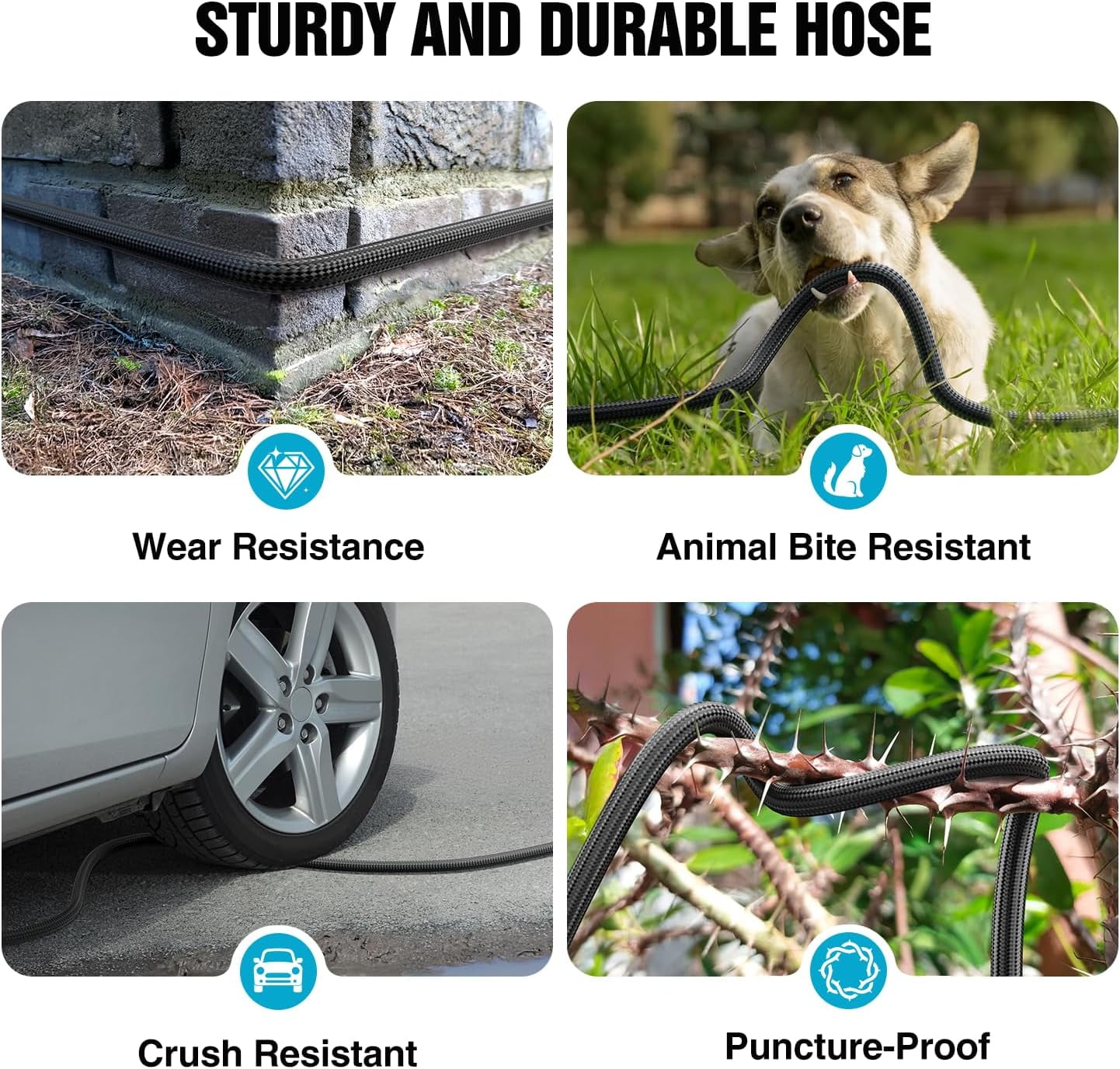 50ft Non-Expandable Garden Hose with 10-Function Nozzle, Kink-Free, Lightweight, Rust Proof for Yard, Car Wash, Lawn