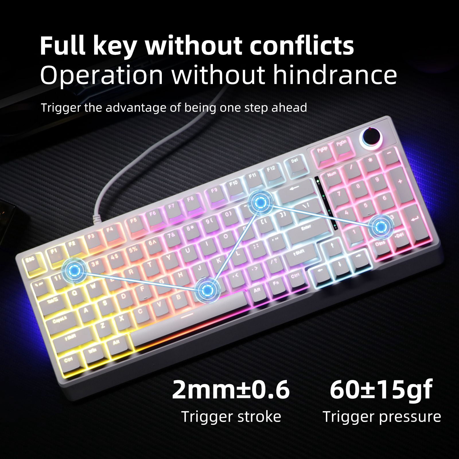 98 Keys Hot Swappable Mechanical Gaming Keyboard with Multifunctional Knob, Side RGB Strip Light, Adjustable Foldable Stand & Full Key Anti-ghosting