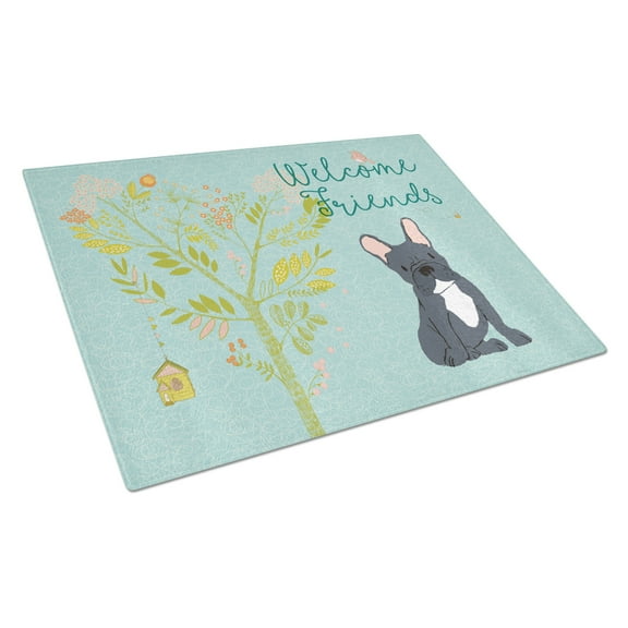 Caroline's Treasures Welcome Friends Black French Bulldog Glass Cutting Board Large