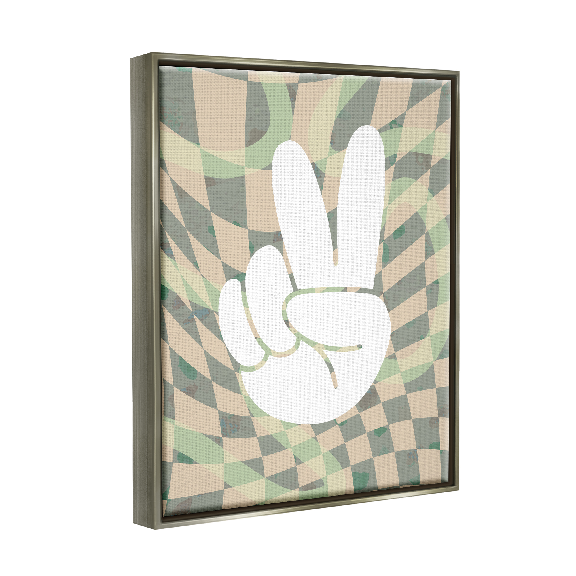 Stupell Industries Patterned Peace Symbol Abstract Painting Gray Floater Framed Art Print Wall Art, 25 x 31