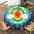 thumbnail image 3 of Rainbow Tie Dye Mandala Flower Pattern Round Tablecloth 60"x60",Wrinkle Wipeable Table Cloth for Kitchen Dining Room Picnic Patio Party, 3 of 6